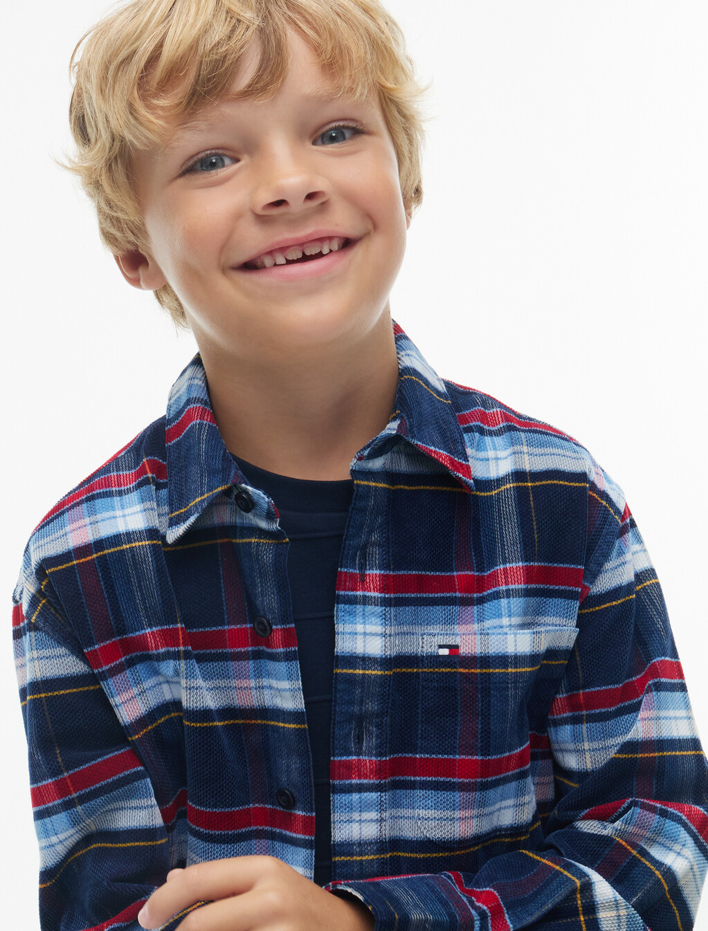 Regular Fit Back Graphic Check Corduroy Shirt, Blue Check 03, hi-res