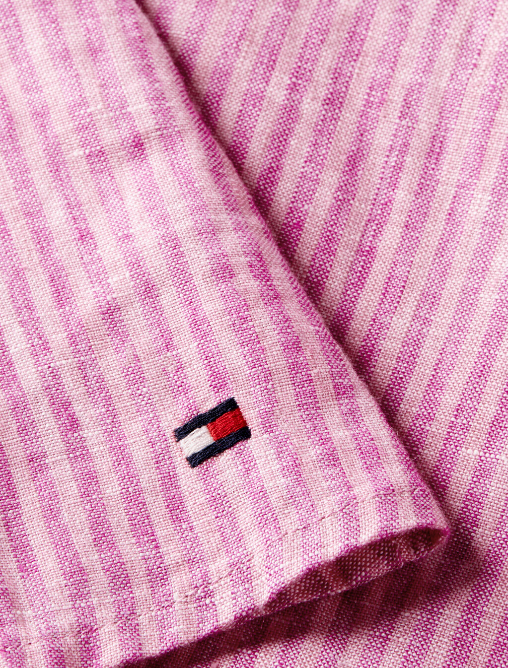 純亞麻寬版迷你裹身連身裙, Mini Classic Pink Stripe, hi-res
