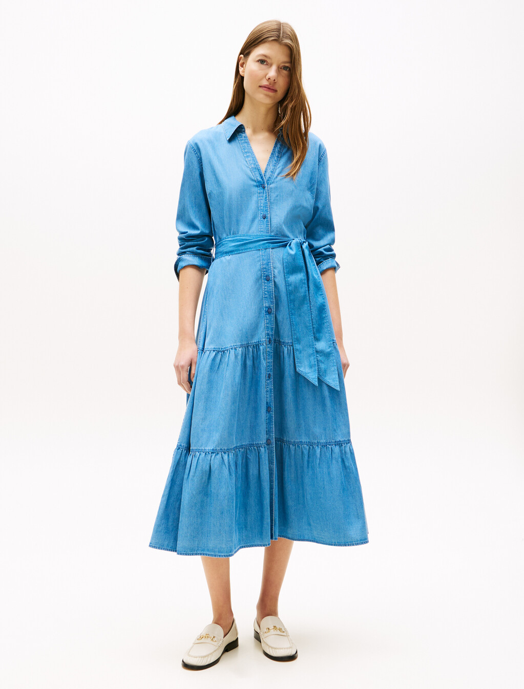 Chambray Midi Dress, Med Wash Chambray, hi-res