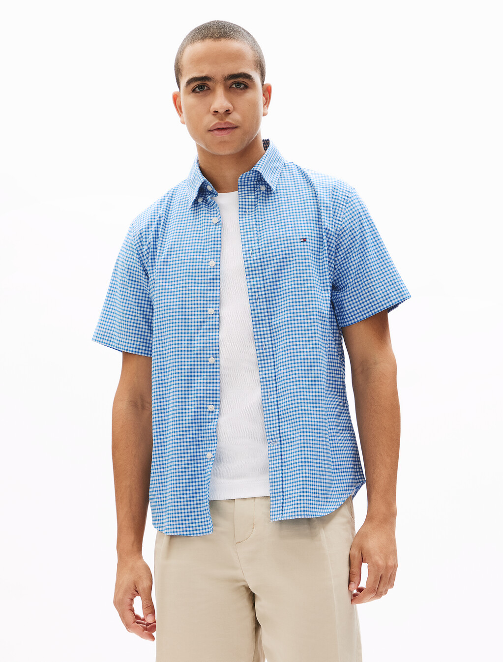 牛津布方格短袖襯衫, Shirt blue / Check, hi-res