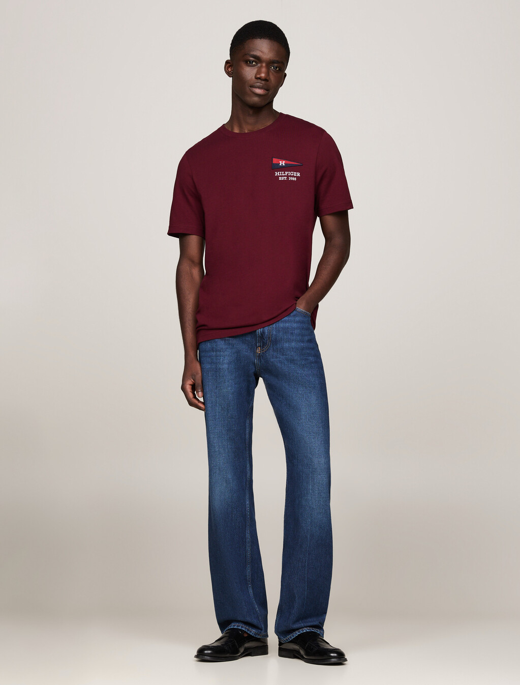 Exclusive Hilfiger Flag Crew Neck T-Shirt, Deep Rouge, hi-res