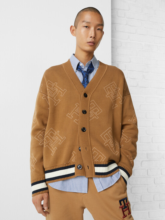 TH MONOGRAM RELAXED TIPPED CARDIGAN