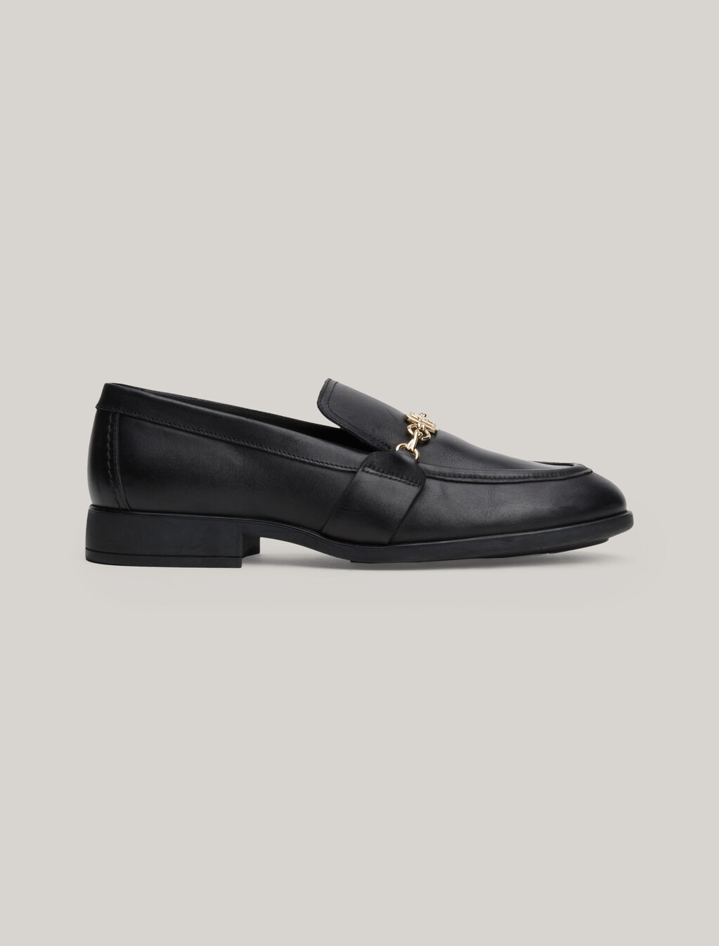 Chain Detail Leather Loafers, Black, hi-res