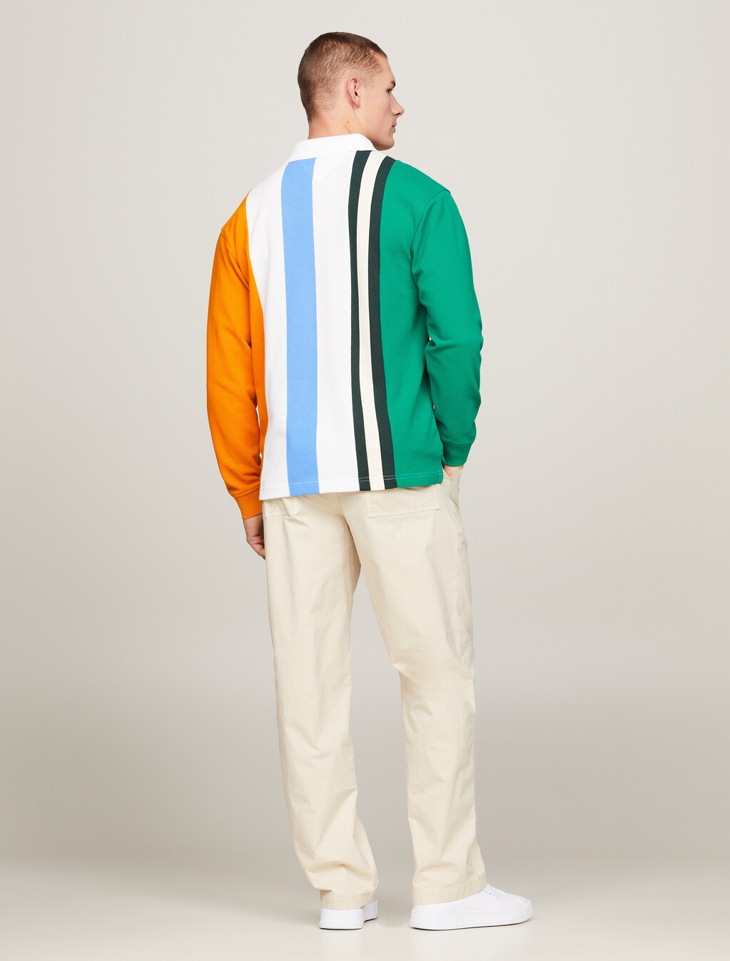 Mixed Stripe Regular Rugby Polo, White/ Multi, hi-res