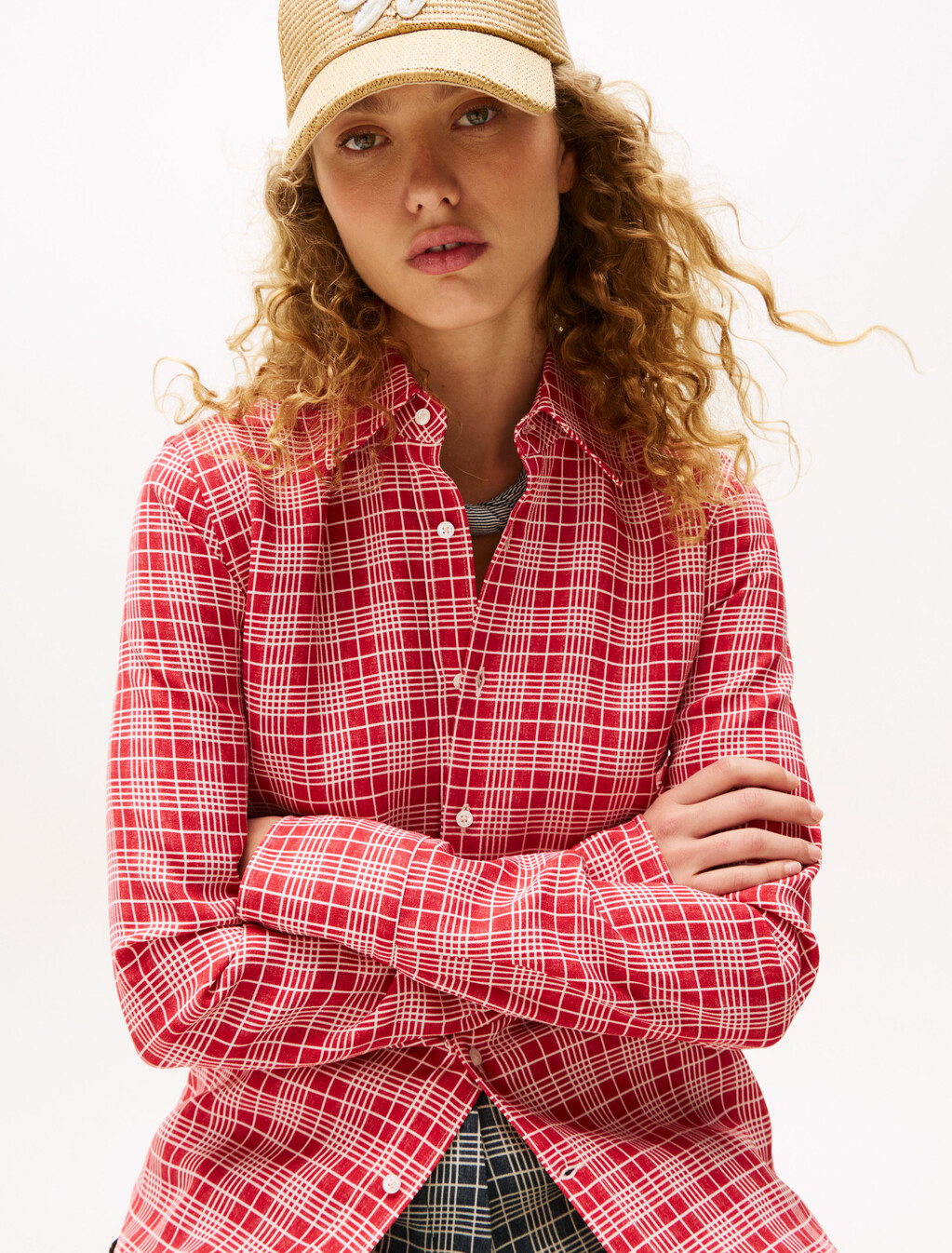 The Runway Collection Regular Silk Blend Shirt, Red/Cream Check, hi-res