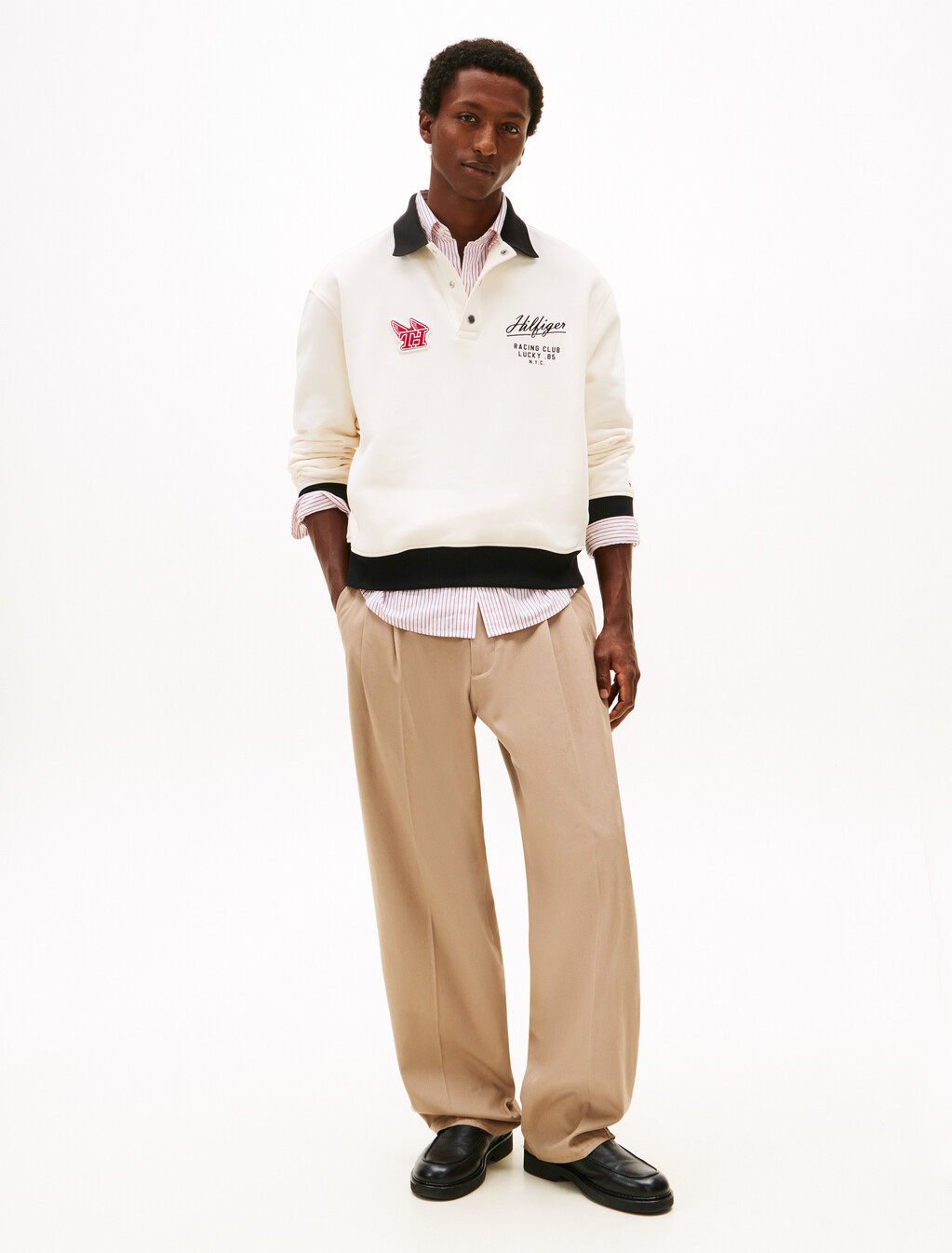 Logo Appliqu&eacute; Rugby Collar Sweatshirt, Ivory Petal, hi-res