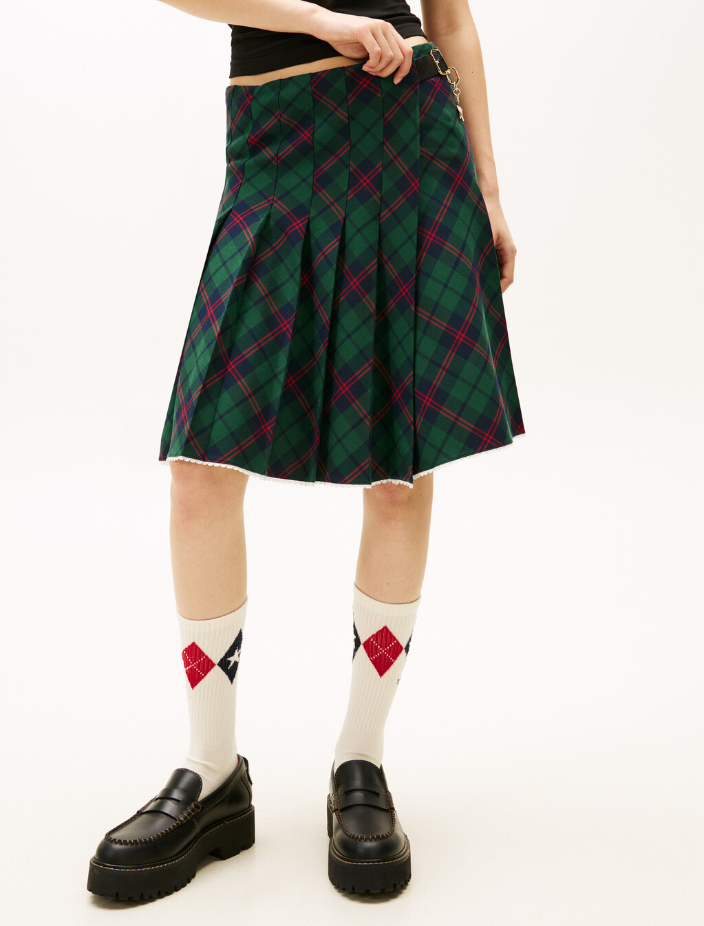 Tommy Girl Tartan Pleated Midi Skirt, Ornamental Green, hi-res