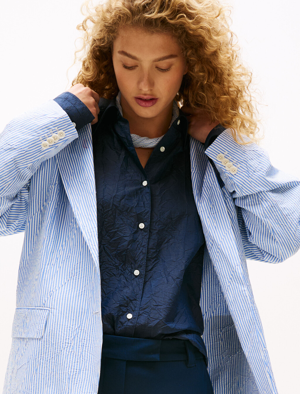 The Runway Collection Oversized Stripe Blazer, Blue Stripe, hi-res