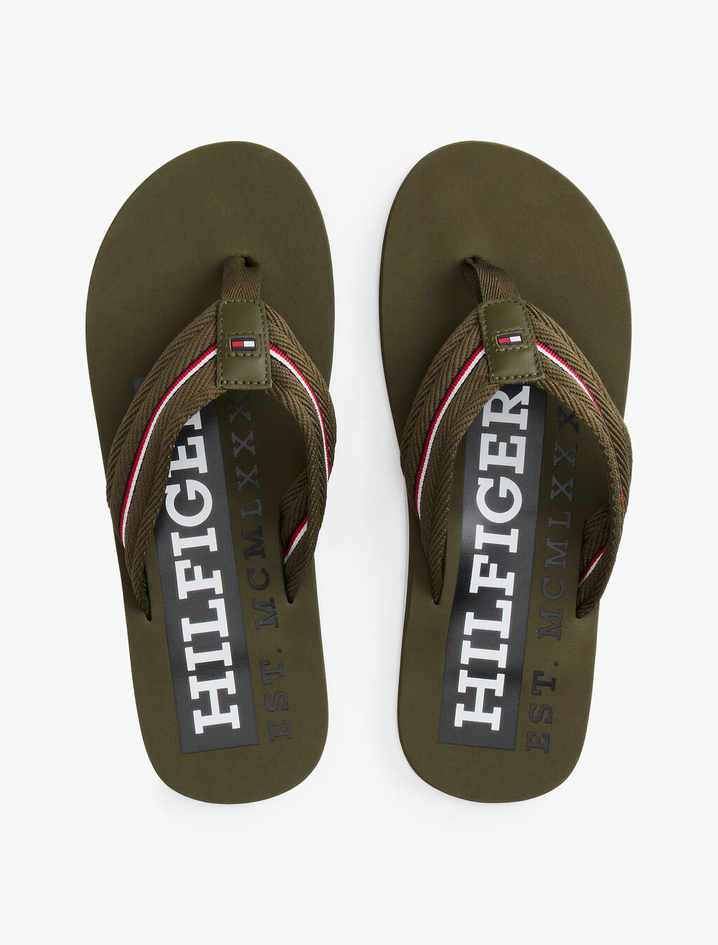 Signature Tape Webbing Flip-Flops, Army Green, hi-res