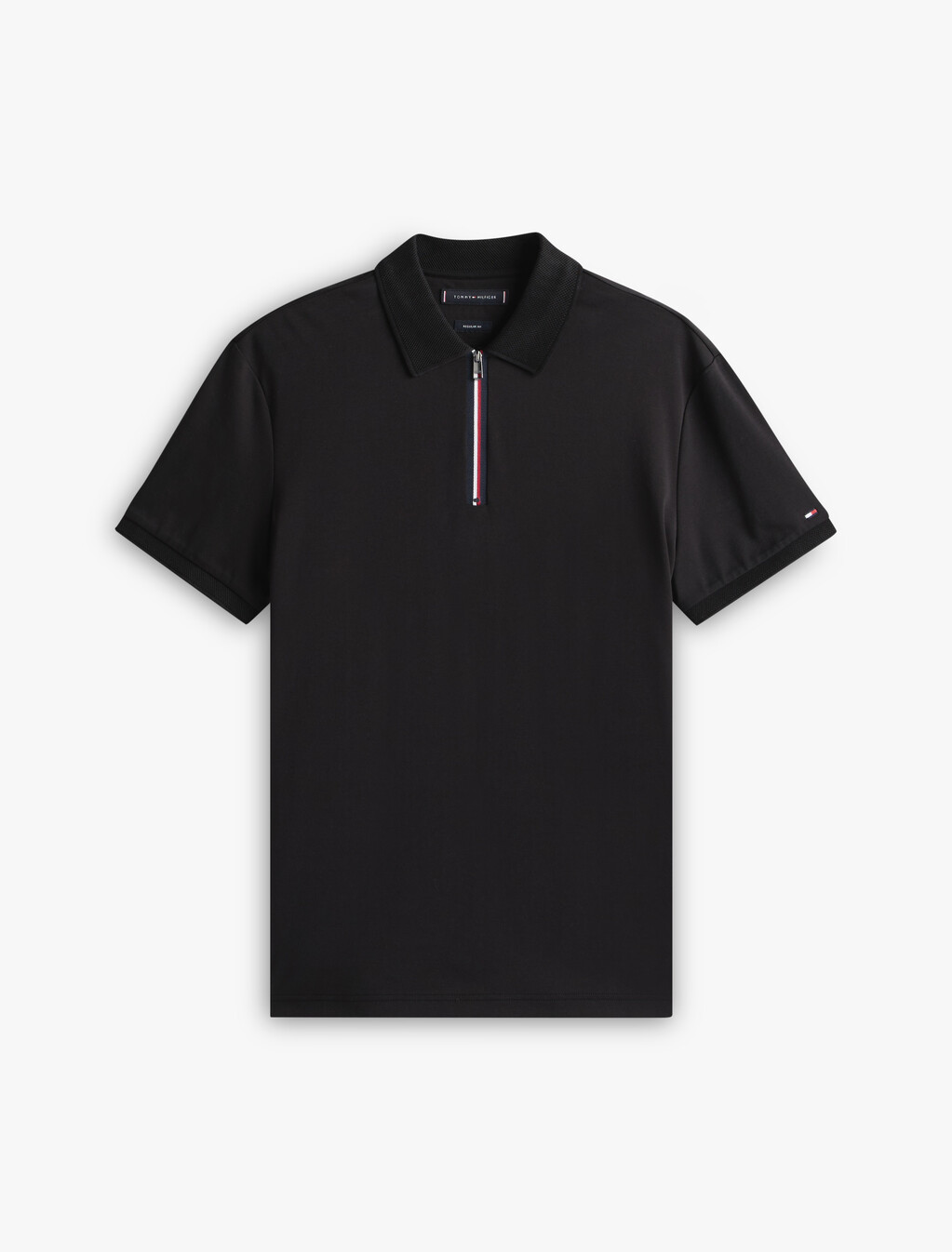 雙面針織拉鍊領 Polo 衫, Black, hi-res