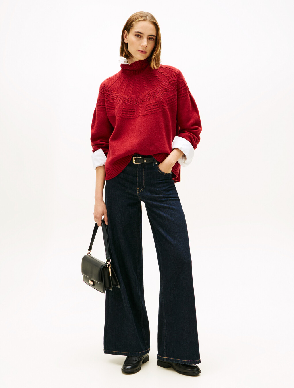 Fair Isle Mock Neck Relaxed Jumper, Regatta Red, hi-res