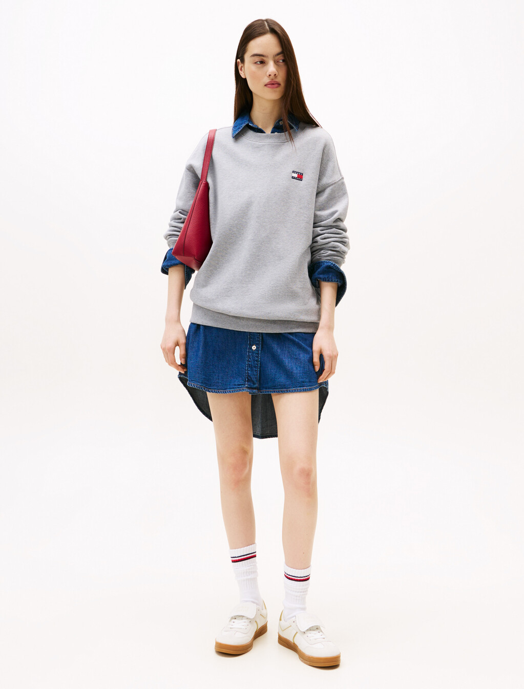 Tommy 旗幟徽章寬鬆衛衣, Grey Htr, hi-res