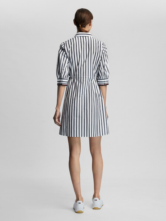 GLOBAL STRIPE CUFF ORGANIC COTTON SHIRT DRESS