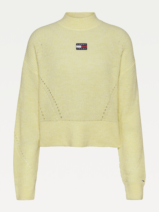 TOMMY BADGE FURRY HIGH-NECK JUMPER