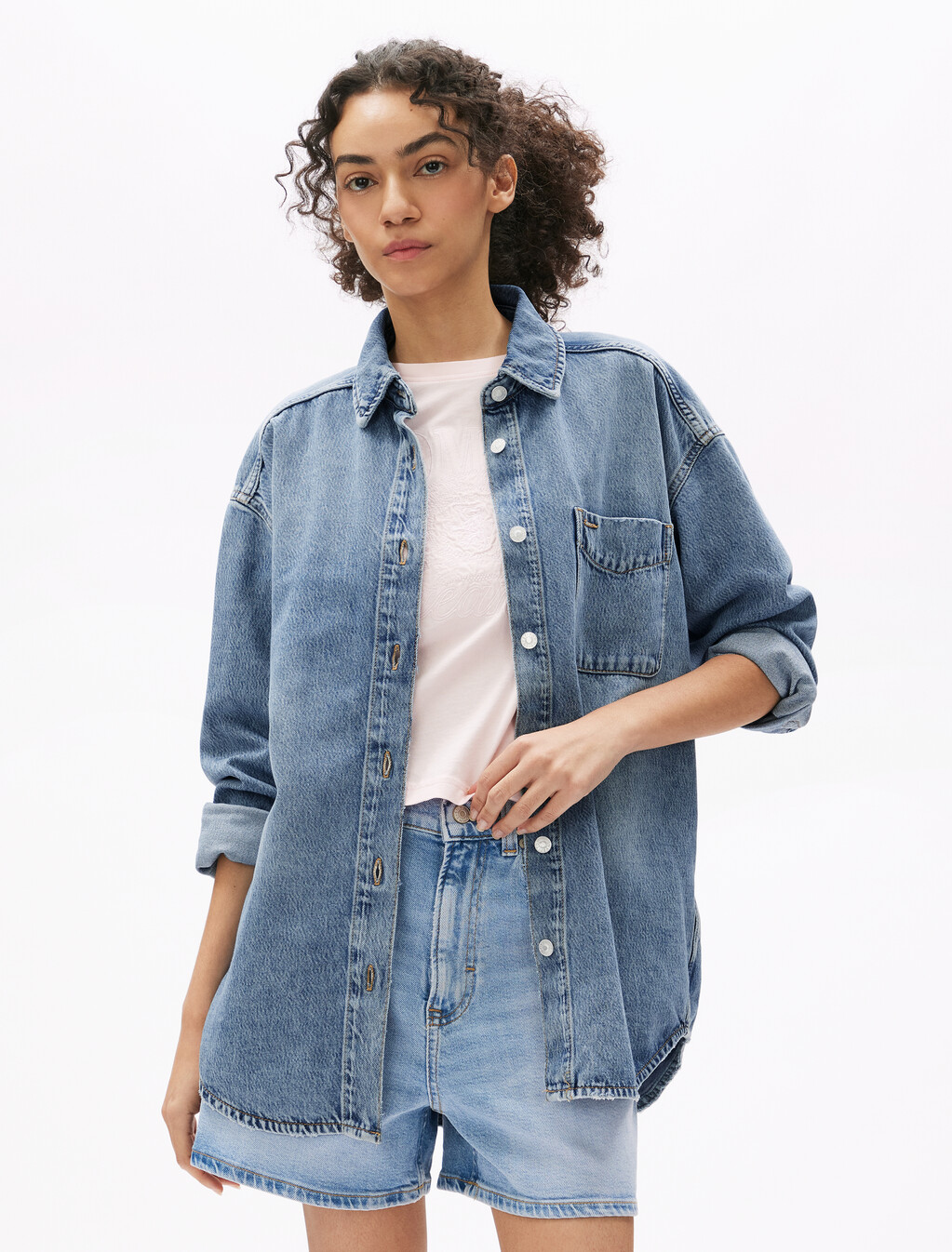 Relaxed Long Sleeve Denim Shirt, Denim Light, hi-res
