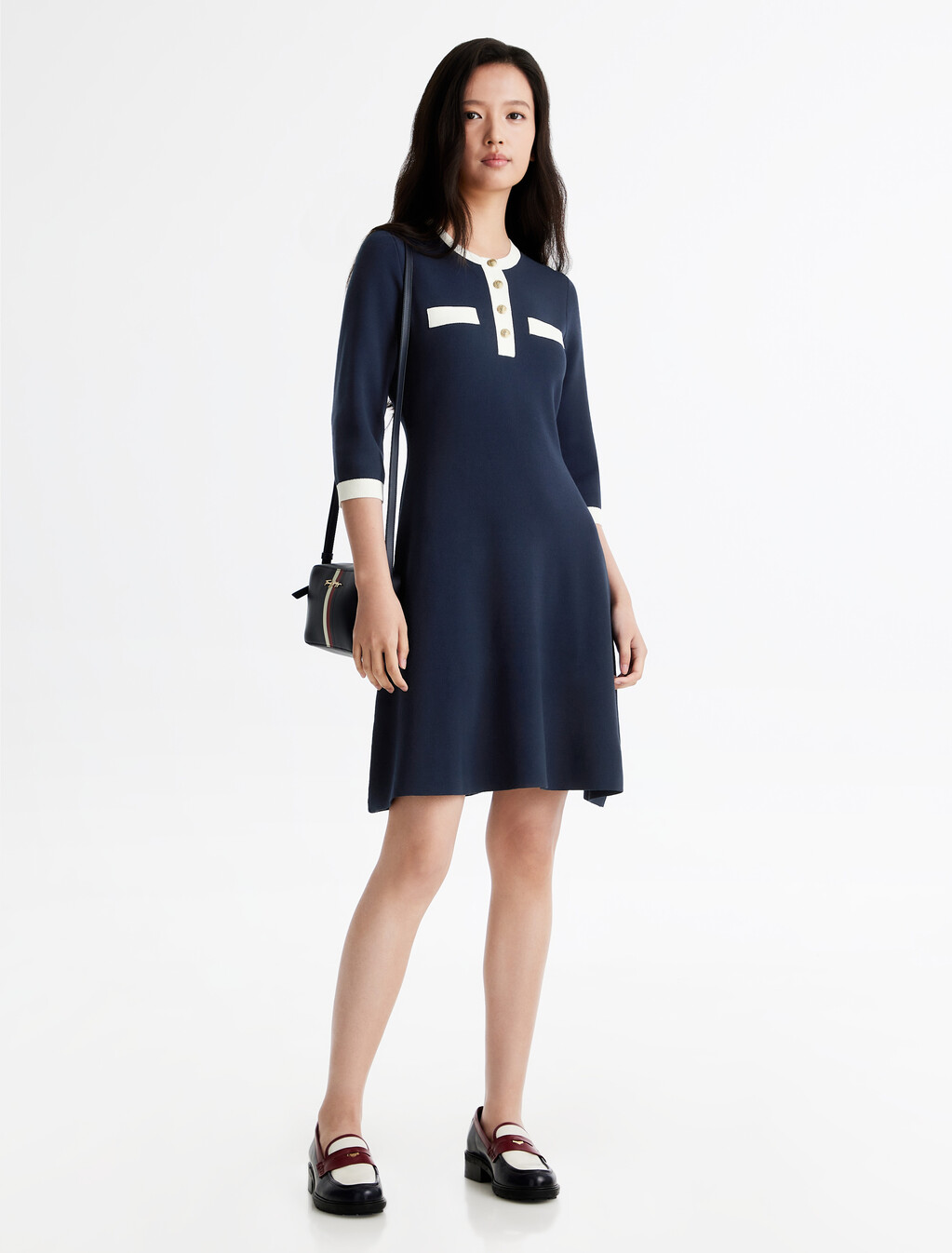 Henley Fit & Flare Dress, Dark Night Navy, hi-res