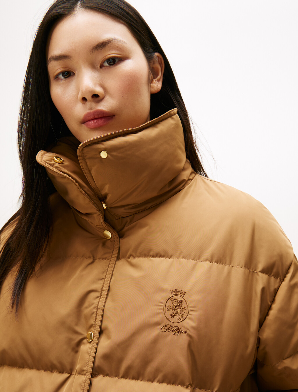 Crest Embroidery Down Puffer Jacket, Hickory, hi-res