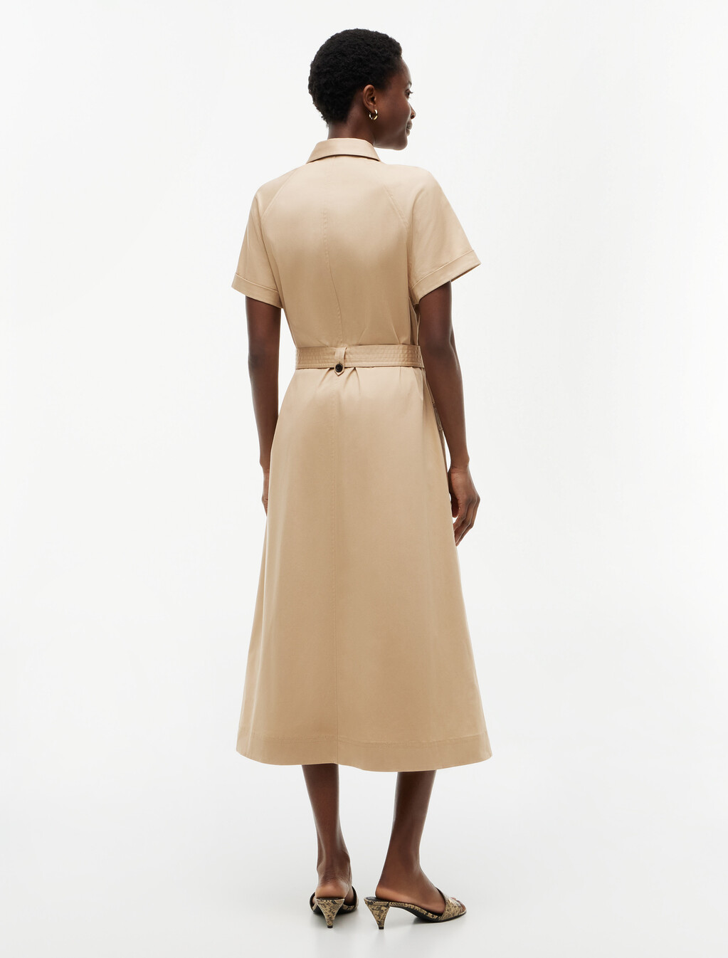 Belted Twill Midi Shirt Dress, Gentle Gold, hi-res