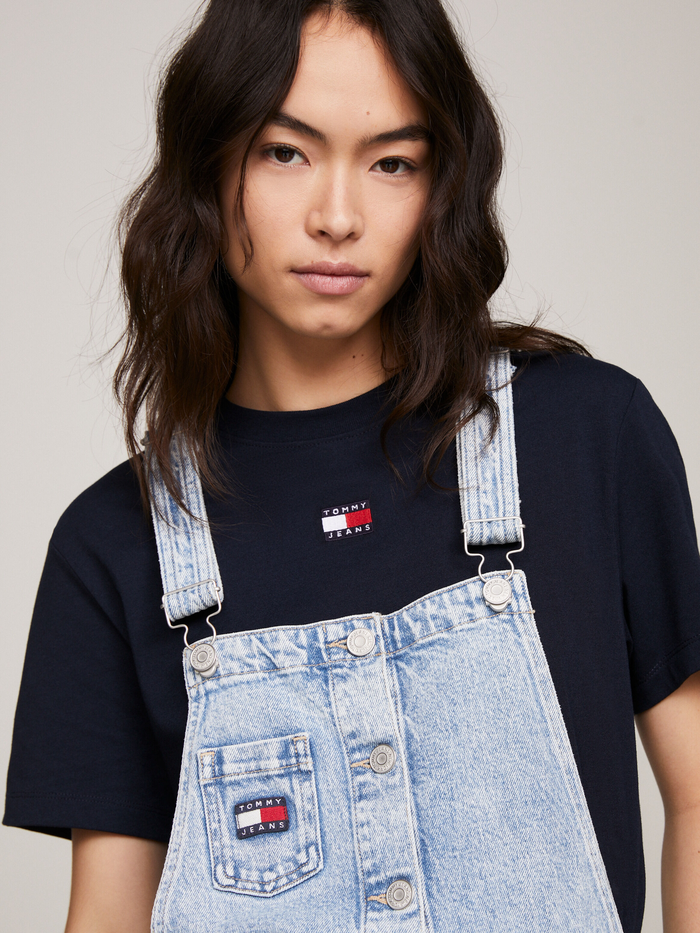 Denim dungaree midi dress shop