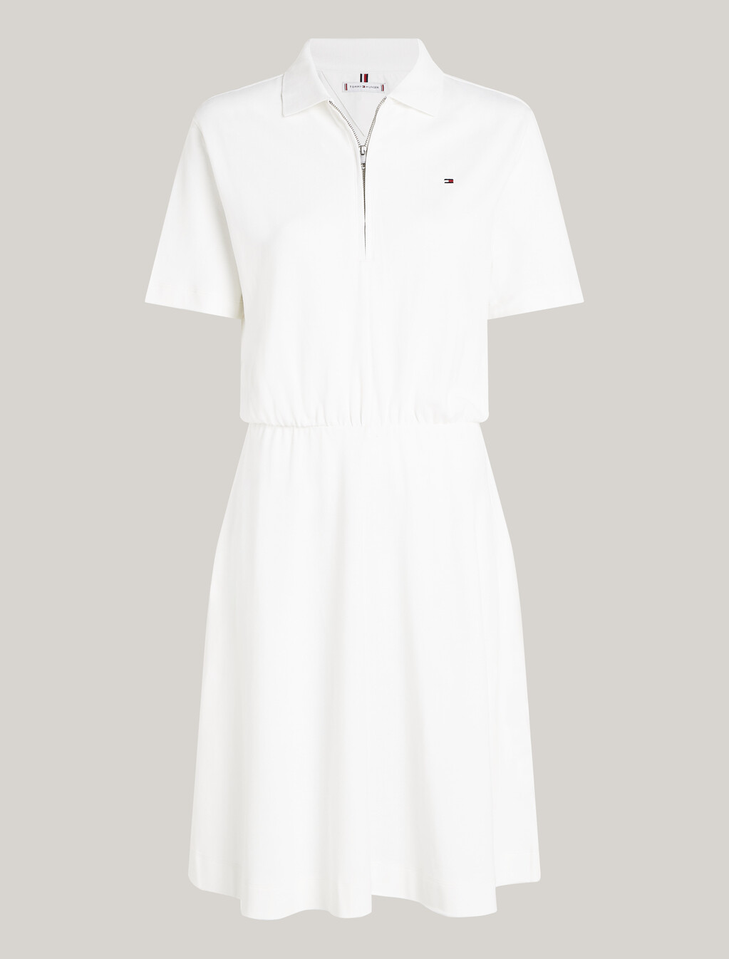 Zip Placket Fit And Flare Polo Dress, Ecru, hi-res