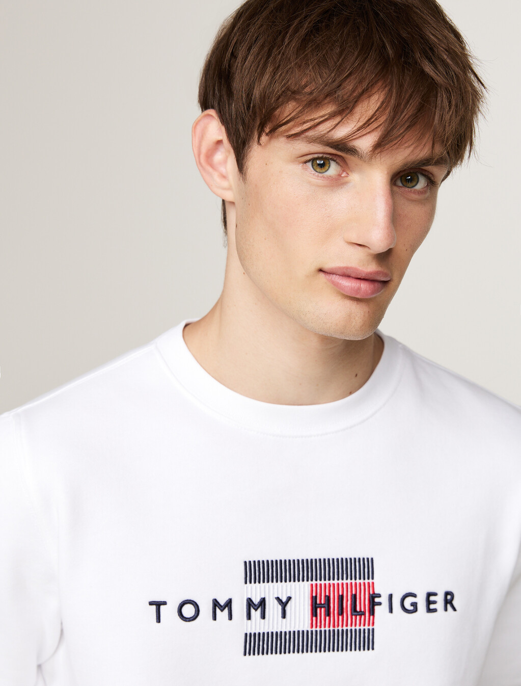 Logo Embroidery Crew Neck Sweatshirt, White, hi-res