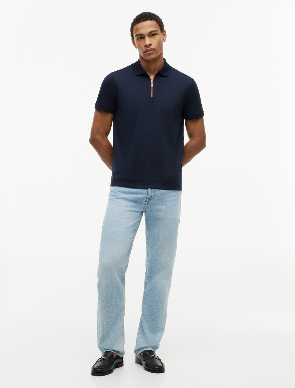 Fluid Cotton 標準版型 Polo 衫, Navy Blue, hi-res