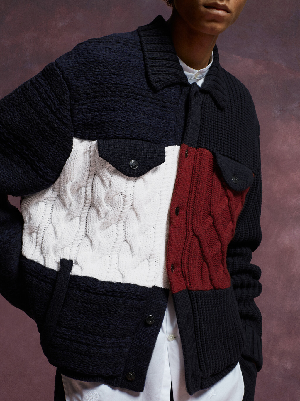 Flag Icon Knitted Trucker Jacket
