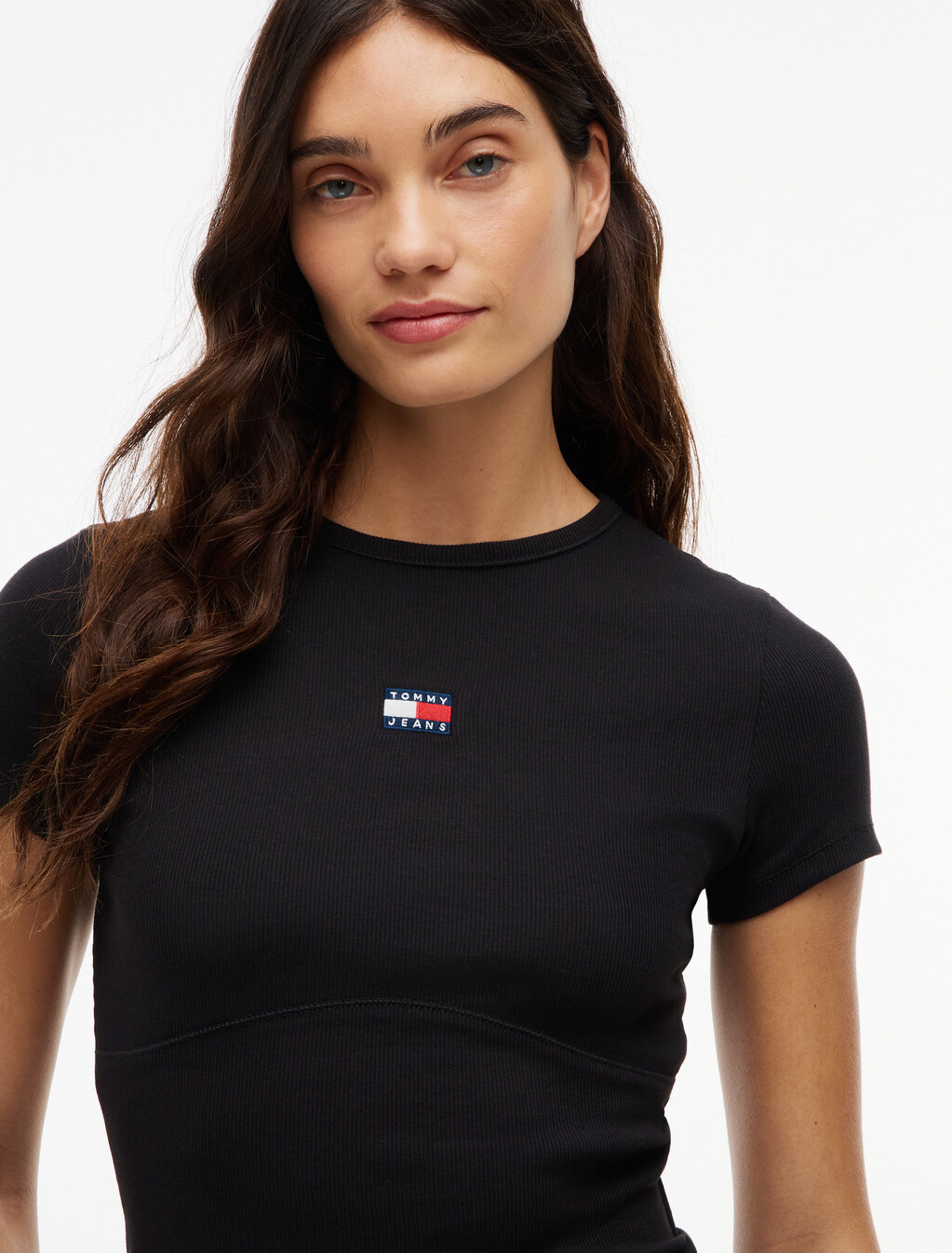 Tommy Badge Ribbed Slim T-Shirt, Black, hi-res