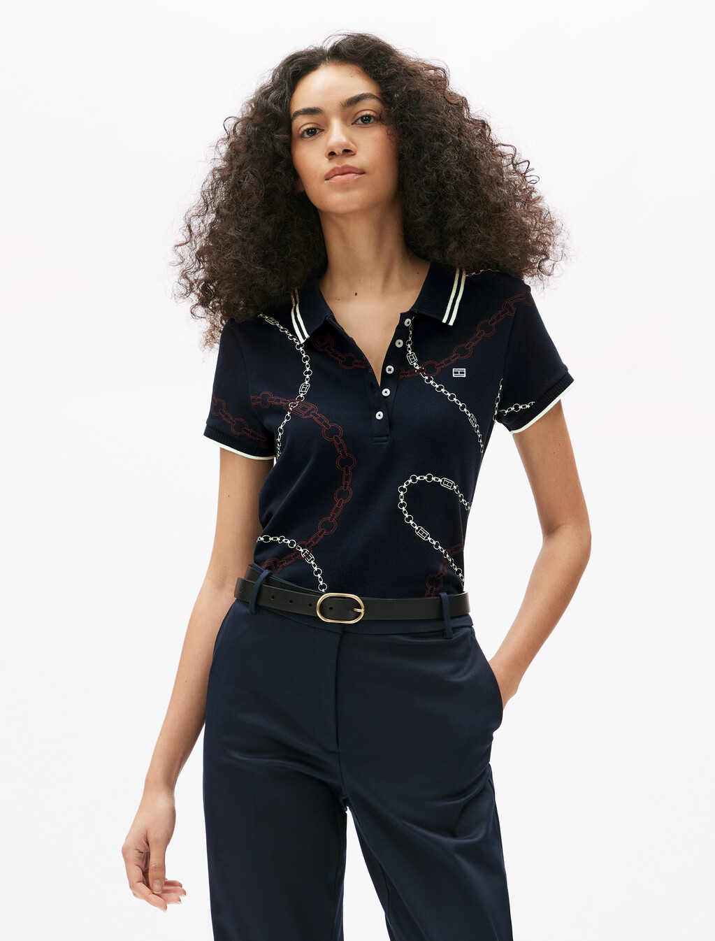 亞洲版修身 Polo 衫, Flag Chain Wavy/ Navy, hi-res
