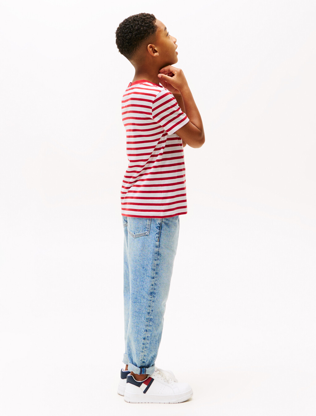 Contrast Crew Neck T-Shirt, Primary Red White Breton Stripe, hi-res