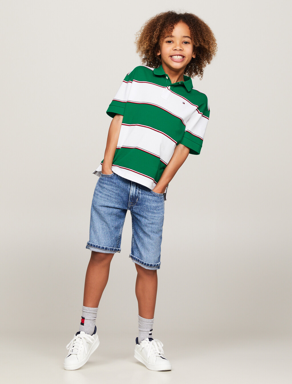 Global Stripe Rugby Polo, White/Green Stripe, hi-res