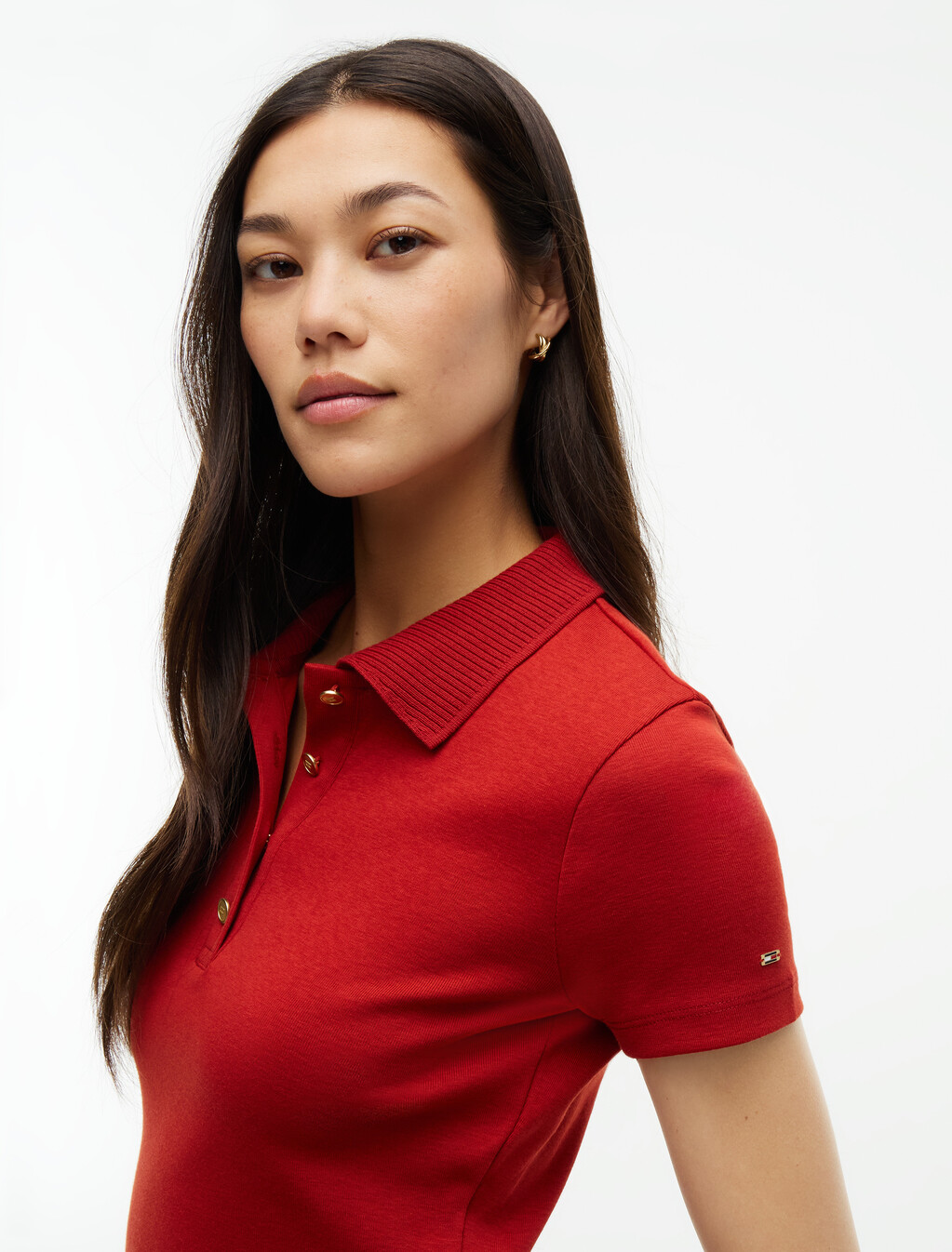 Slim Fit Gold-Tone Button Polo Shirt, Dark Magma, hi-res