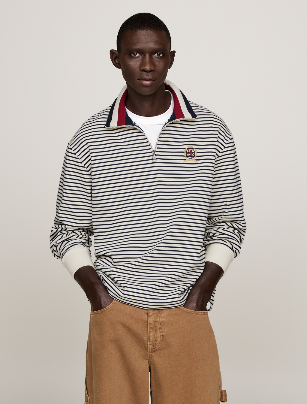 Crest Breton Stripe Half-Zip Sweatshirt, Ivory/Desert Sky, hi-res