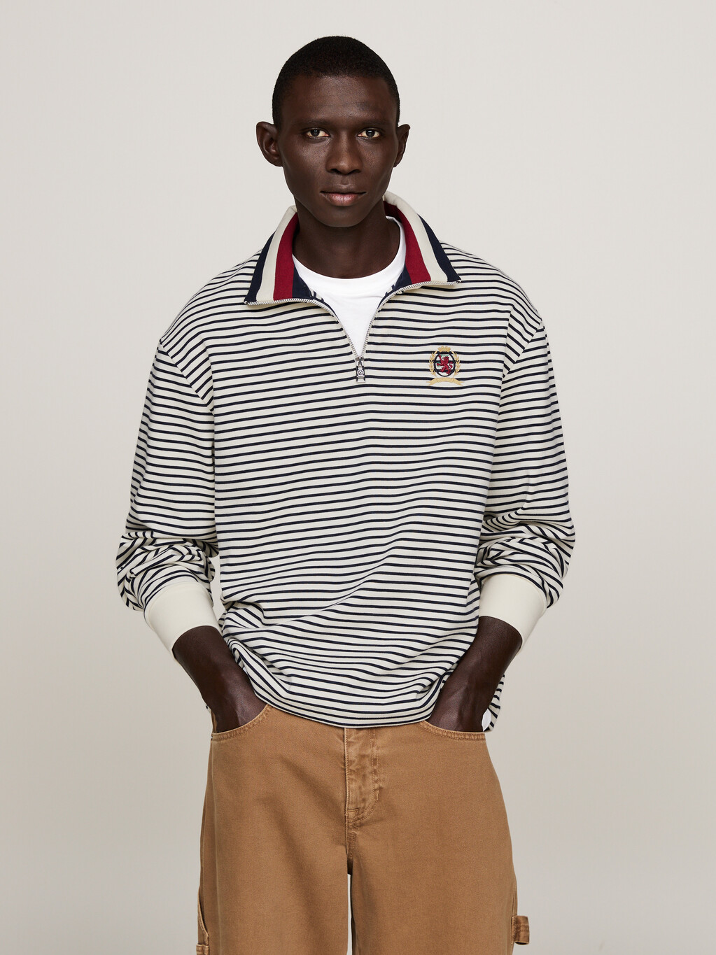 Crest Breton Stripe Half-Zip Sweatshirt, Ivory/Desert Sky, hi-res