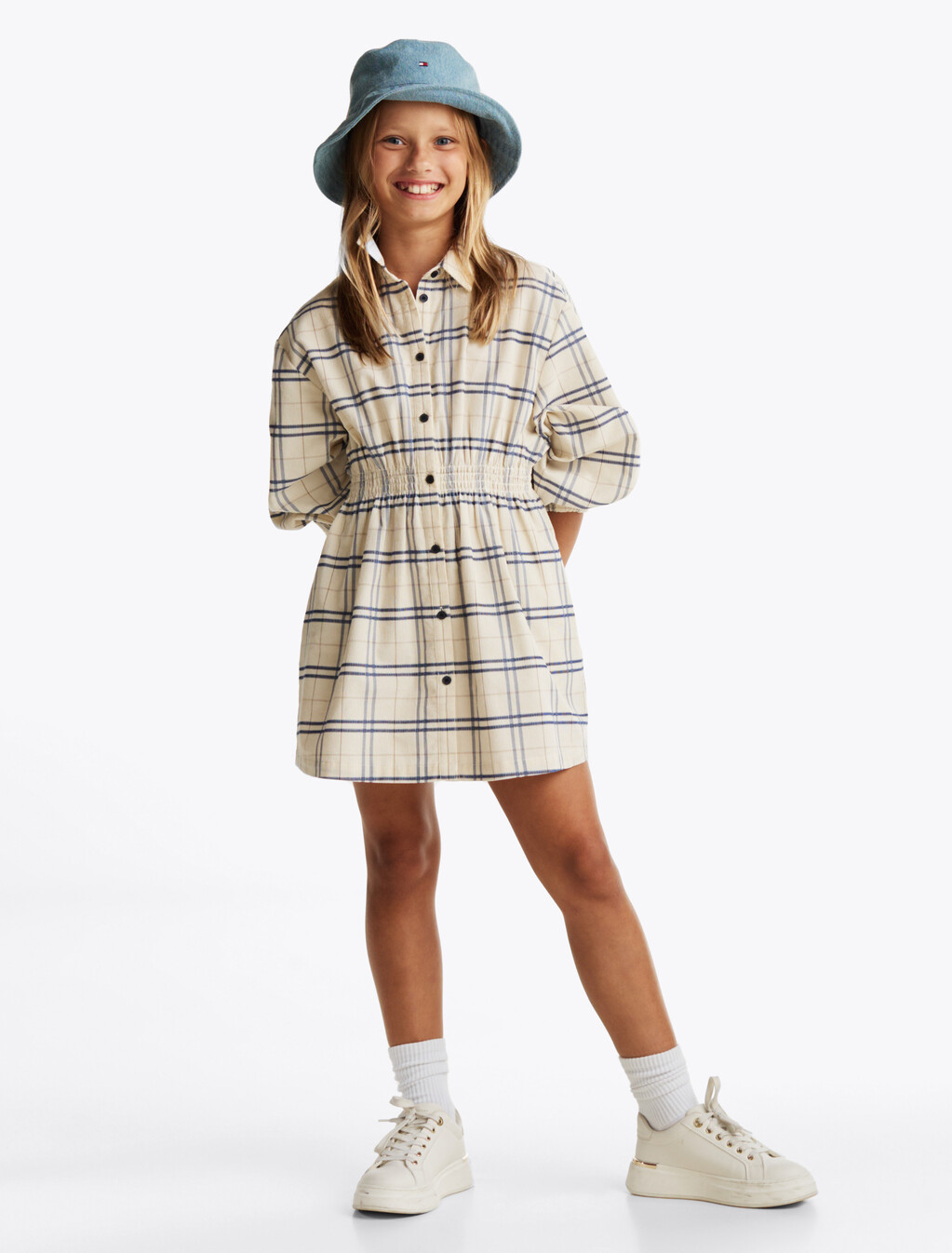 燈芯絨格紋襯衫連身裙, Classic Beige Check, hi-res