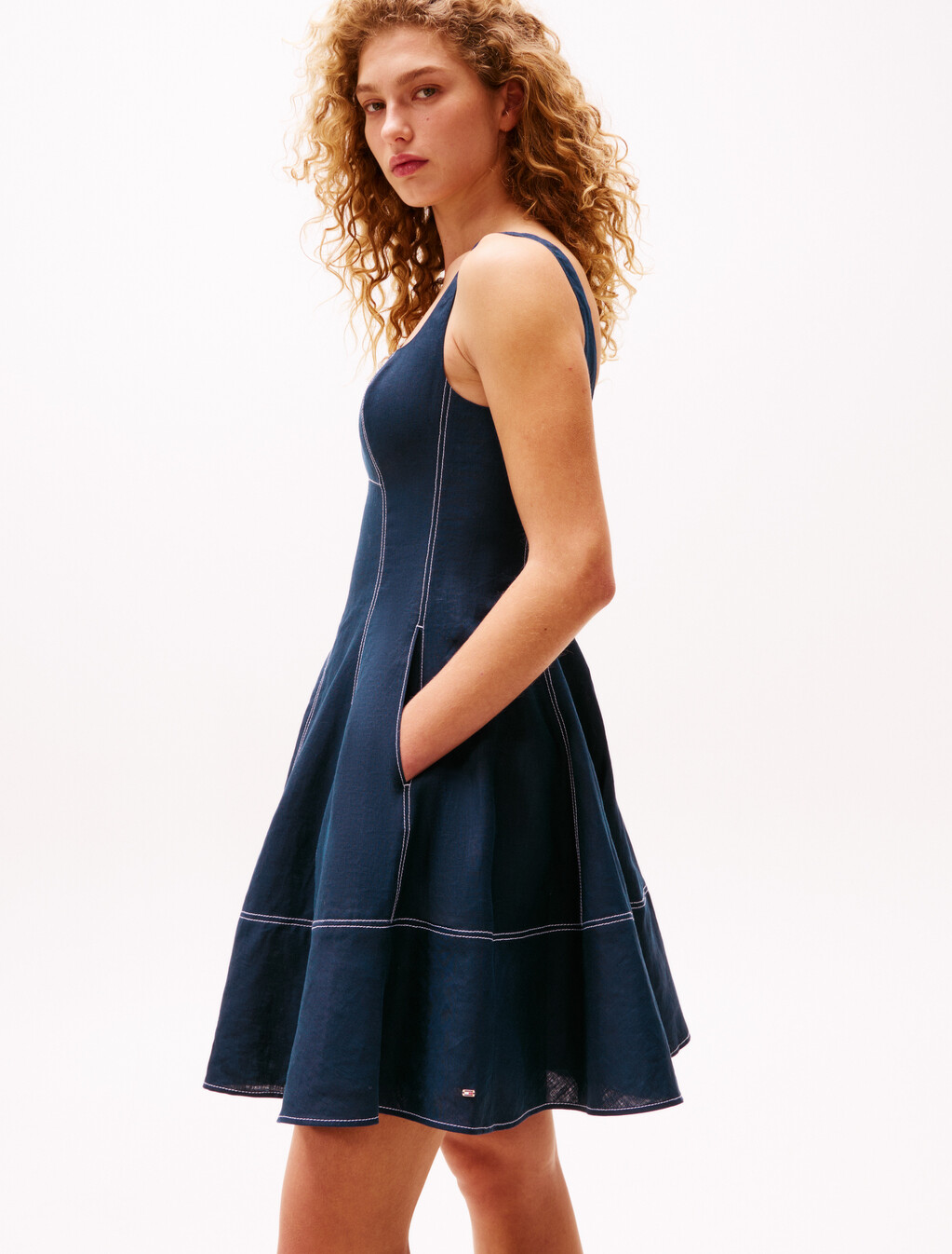 The Sofia Capsule Pure Linen Mini Dress, Carbon Navy, hi-res