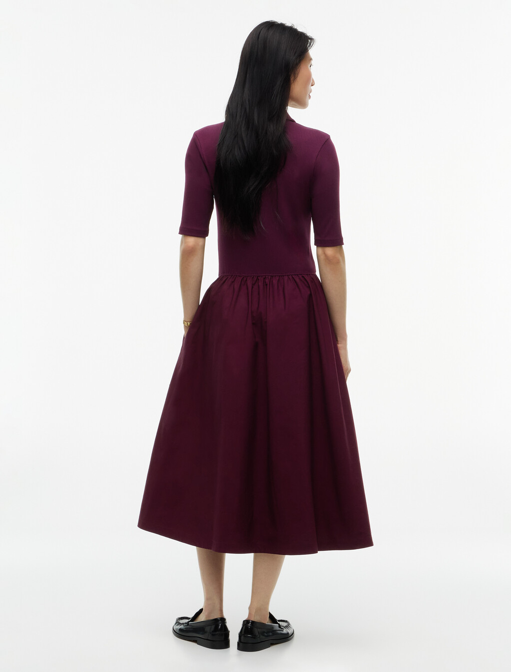 Midi Fit And Flare Polo Dress, Deep Burgundy, hi-res