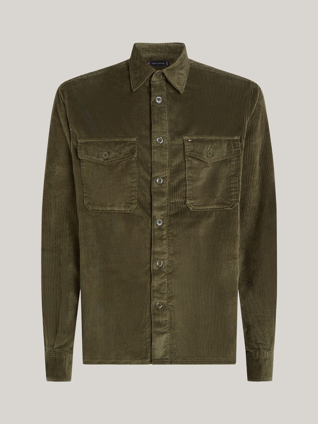 Embroidery Relaxed Corduroy Overshirt, Army Green, hi-res