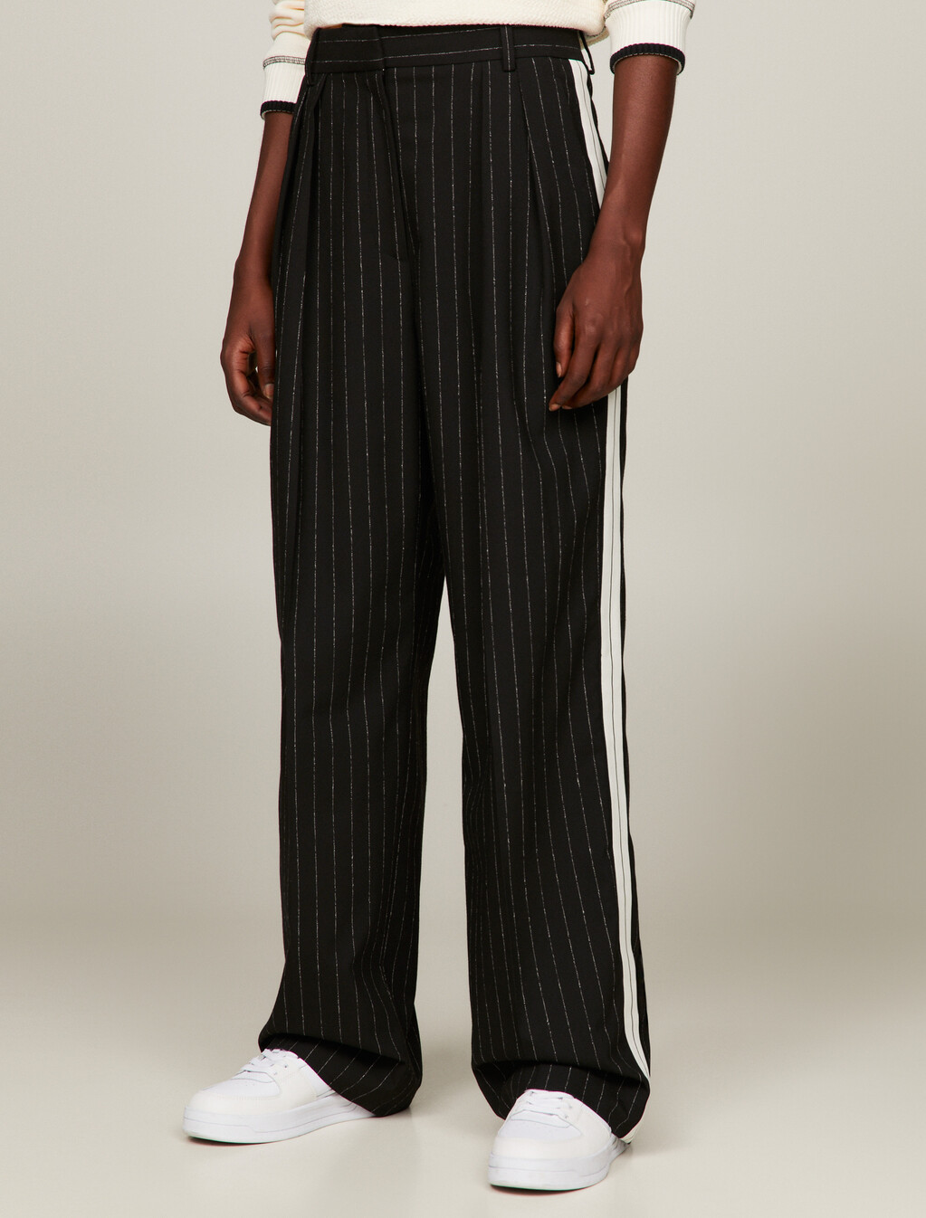 Pinstripe Straight Leg Relaxed Fit Trousers, Black Stripe, hi-res