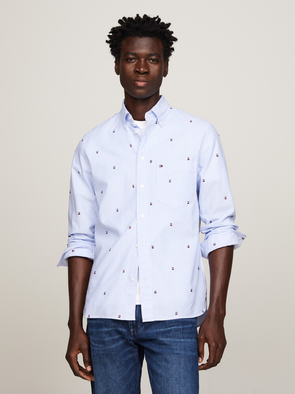 Global Stripe Regular Fit Shirt, Blue Spell / Optic White / Multi, hi-res
