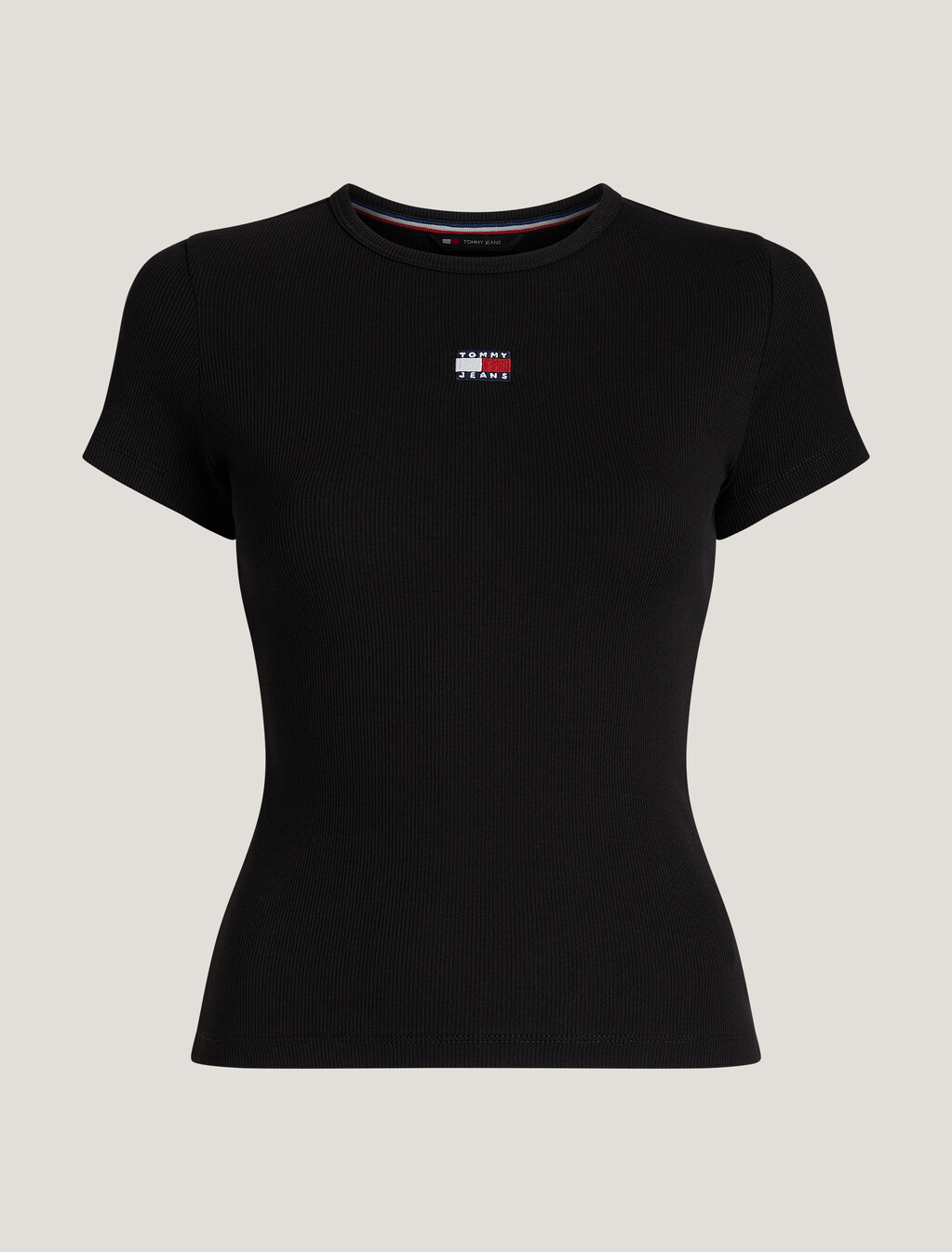 Slim Badge Ribbed T-Shirt, Black, hi-res