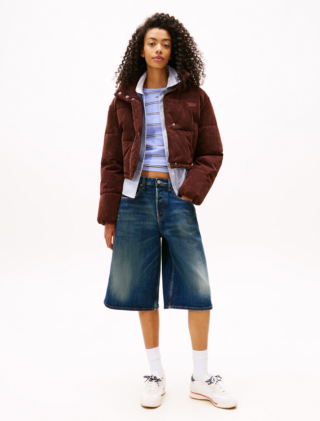 Logo Embroidery Relaxed Corduroy Puffer Jacket, Rich Brown, hi-res