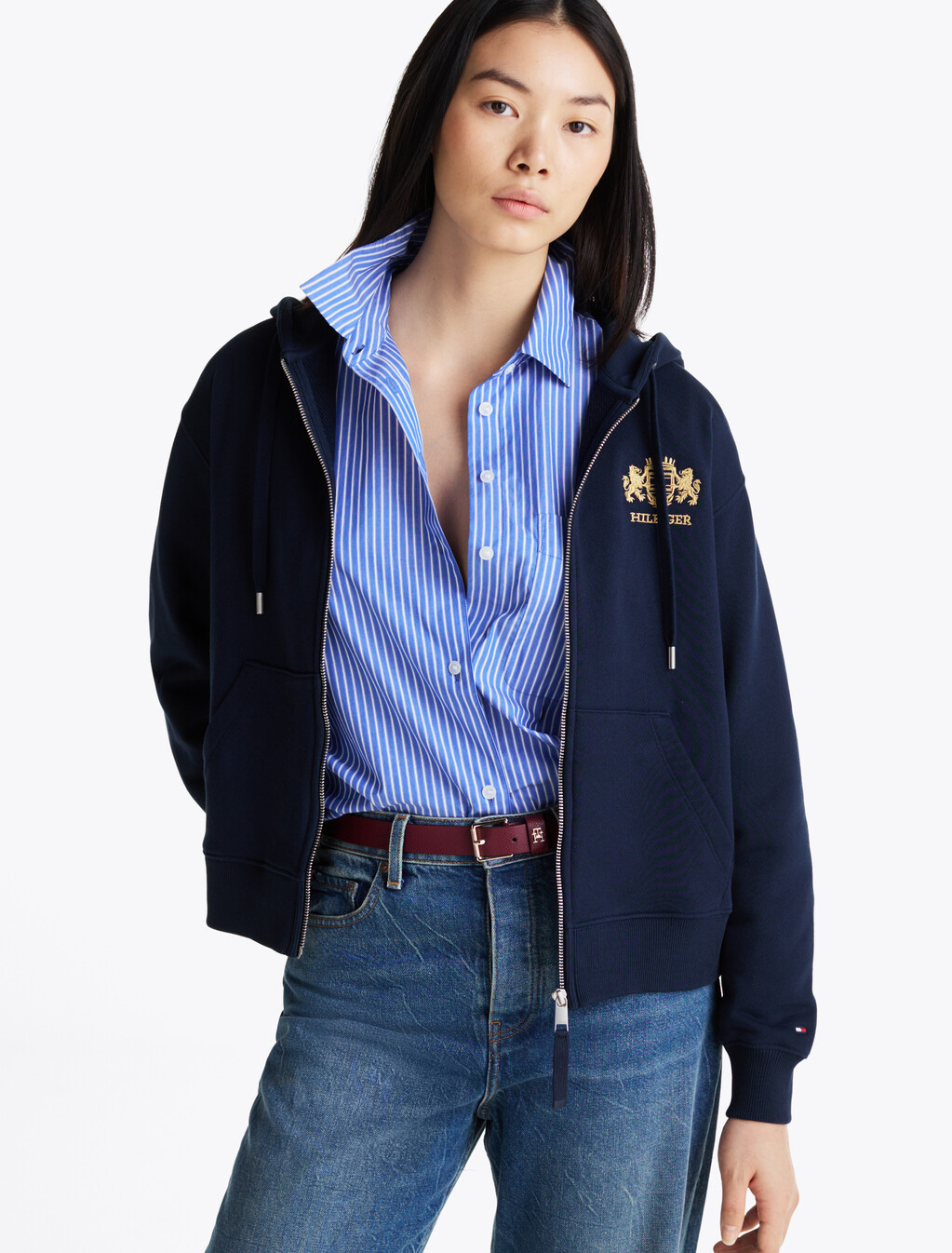 Logo Embroidery Zip-Thru Hoody, Dark Night Navy, hi-res