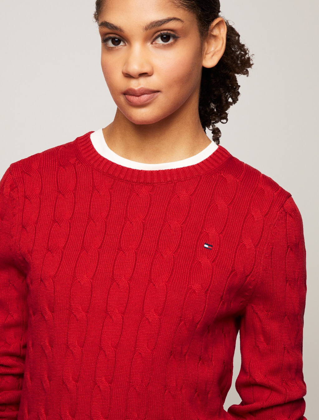 Cable Knit Pullover Sweater, Primary Red, hi-res