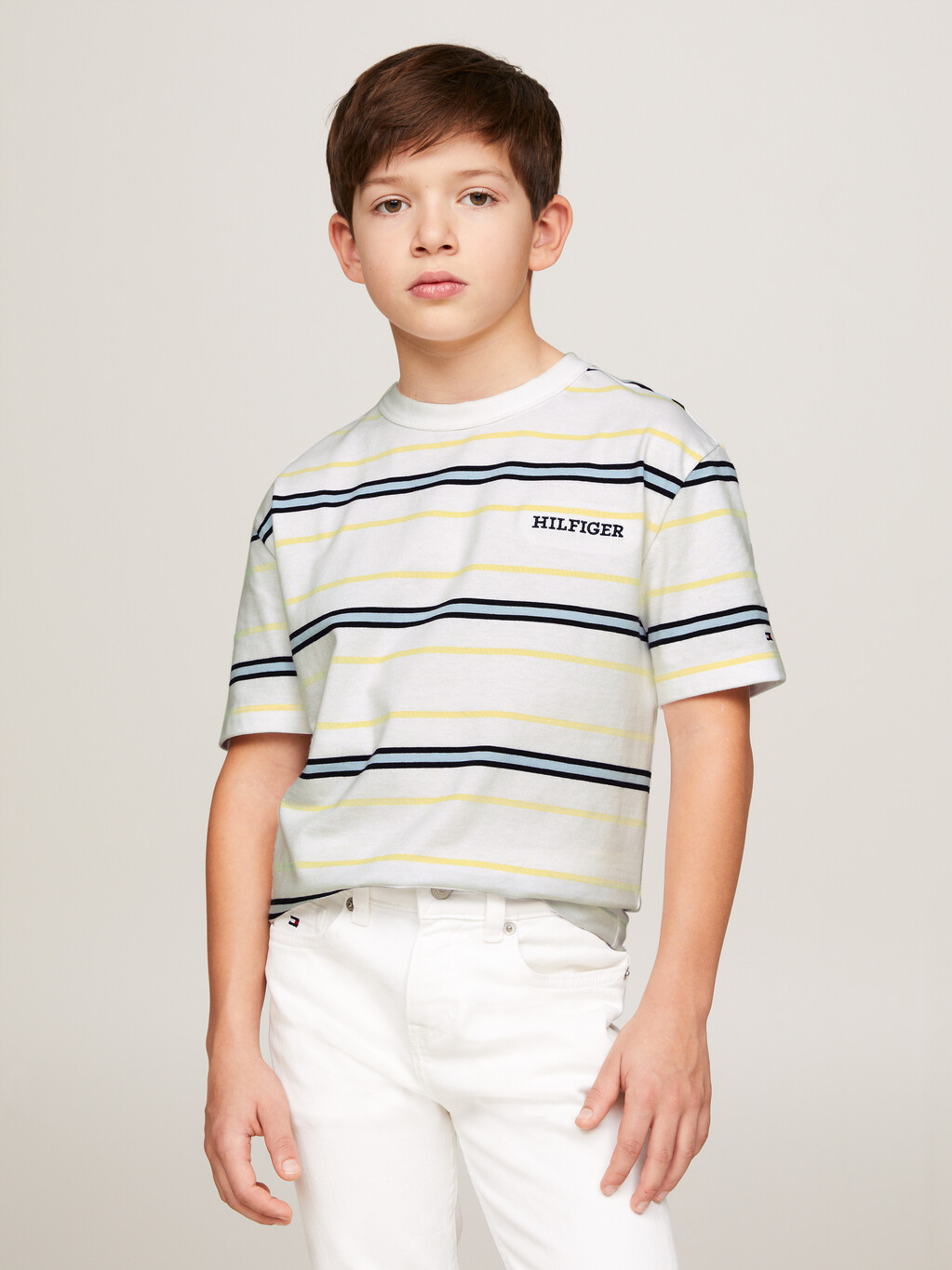 Hilfiger Monotype Stripe T-Shirt, White Base/Yellow Stripe, hi-res