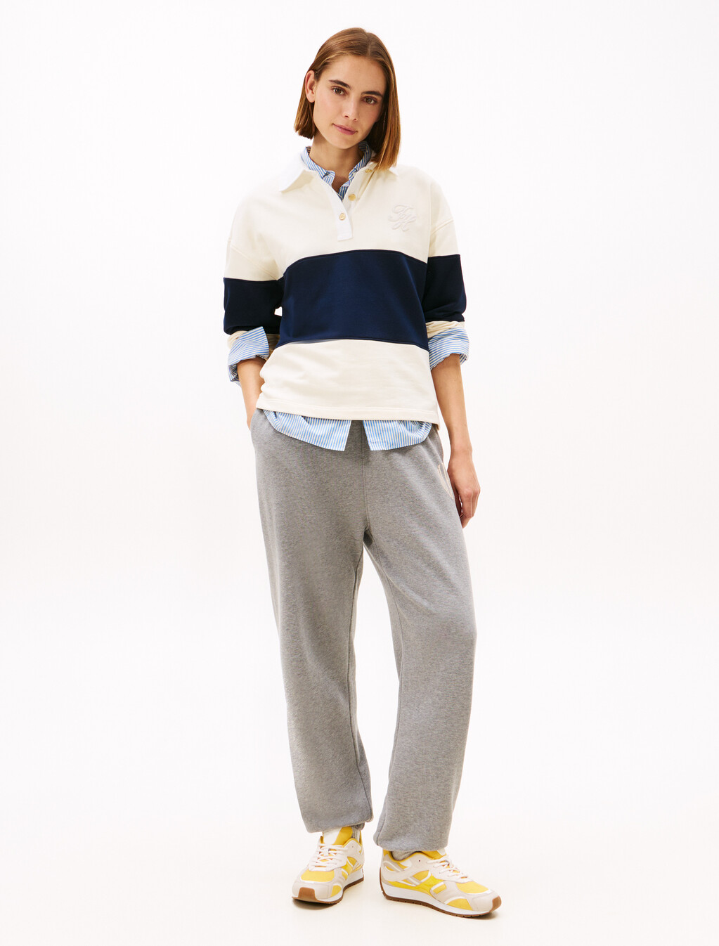 金色鈕扣毛圈橄欖球衫, Calico, hi-res