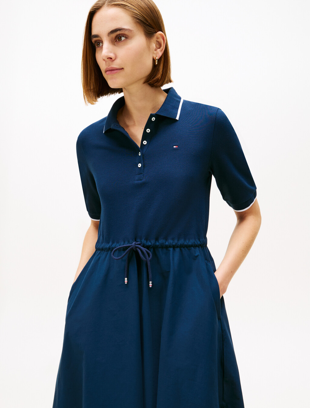 Mixed Media Midi Polo Dress, Dark Night Navy, hi-res