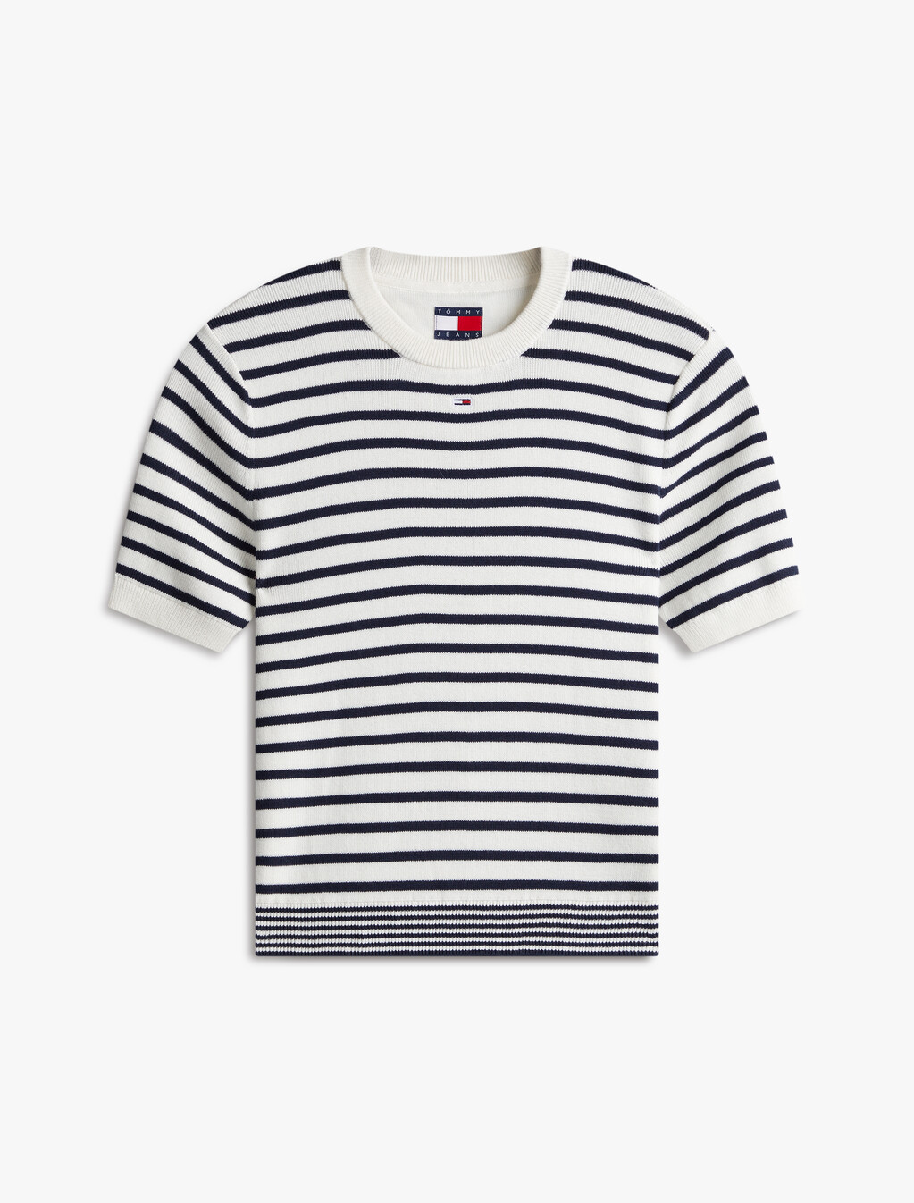 Essential Stripe Short Sleeve Sweater, White/Navy Stripe, hi-res