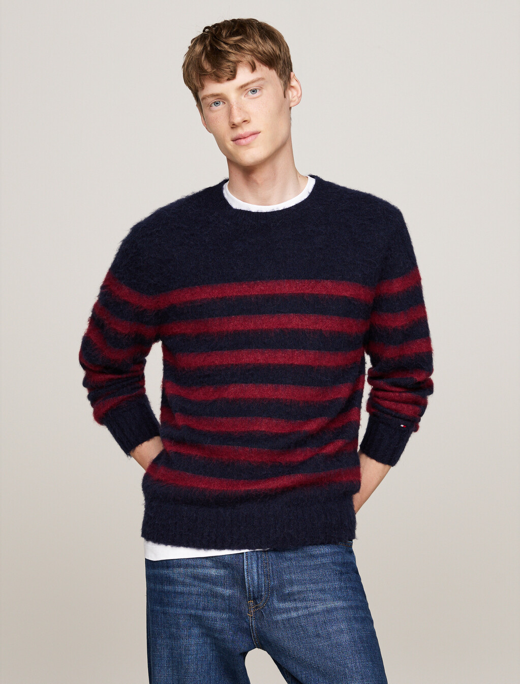 Stripe Relaxed Jumper with Alpaca, Desert Sky/ Rouge, hi-res