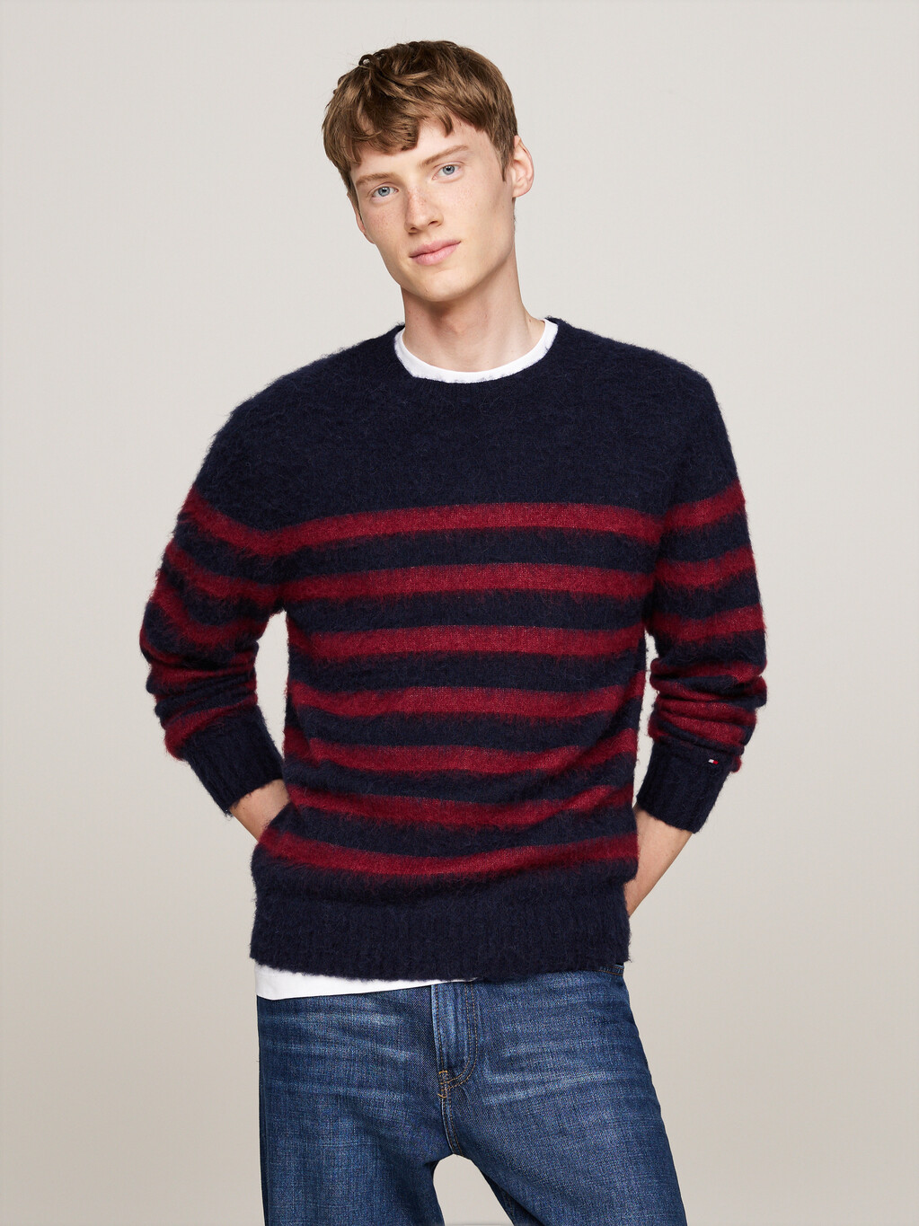 Stripe Relaxed Jumper with Alpaca, Desert Sky/ Rouge, hi-res